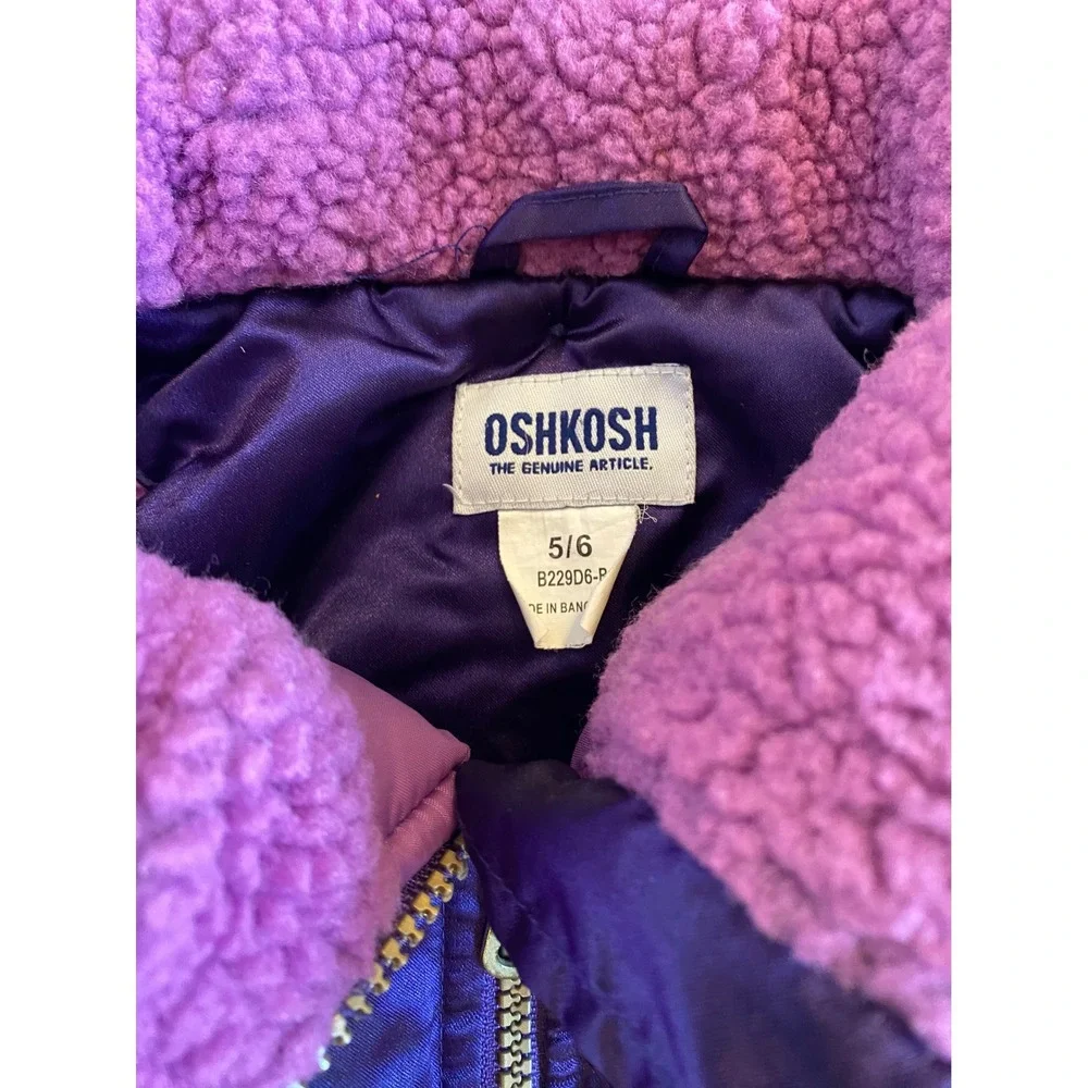 Vintage OshKosh B'gosh Girls Purple Floral Snowsuit Set Jacket and Bibs Size 5/6